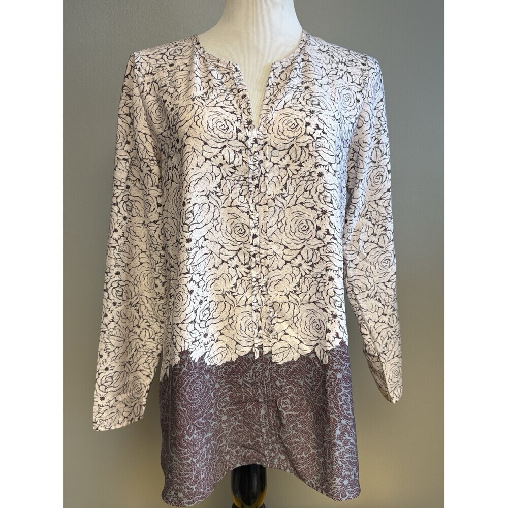 Ann Taylor Floral Print Blouse Tunic Top Long Sleeve Medium